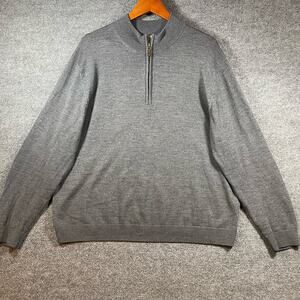 Turnbury 1/4 Zip Pullover Sweater Men's XL Gray 100% Extra Fine Merino Wool